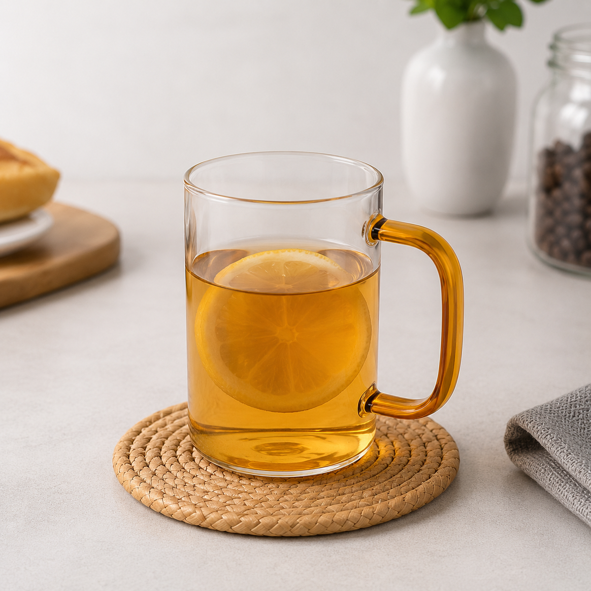 Clear Glass Mug Set with Colored Handles | Premium Tea, Coffee & Juice Cups | Modern Glass Drinkware Set