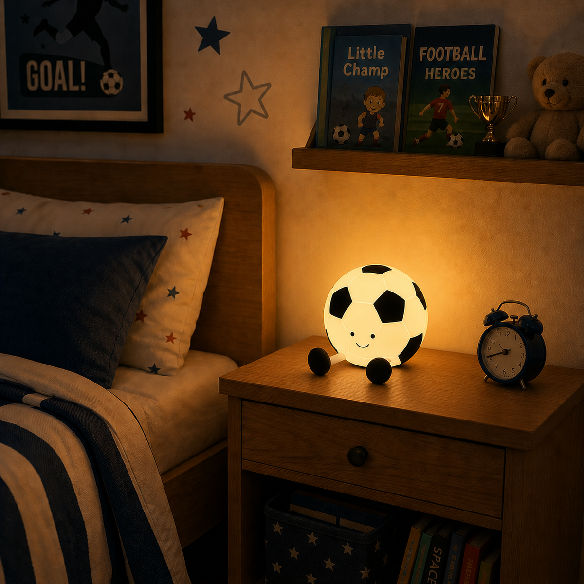 Cute Football LED Silicone Night Light for Kids Bedroom | Soft Touch USB Rechargeable Bedside Lamp |