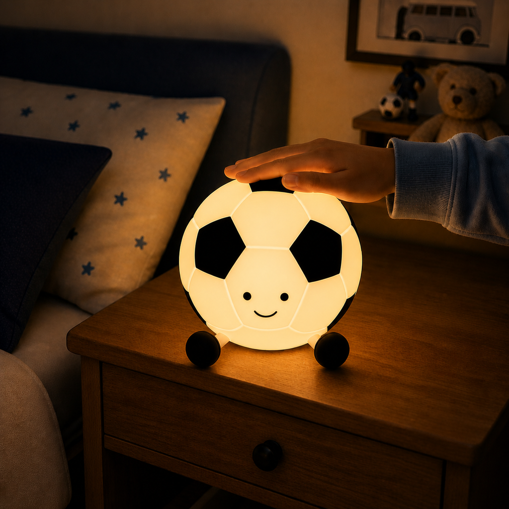 Cute Football LED Silicone Night Light for Kids Bedroom | Soft Touch USB Rechargeable Bedside Lamp |