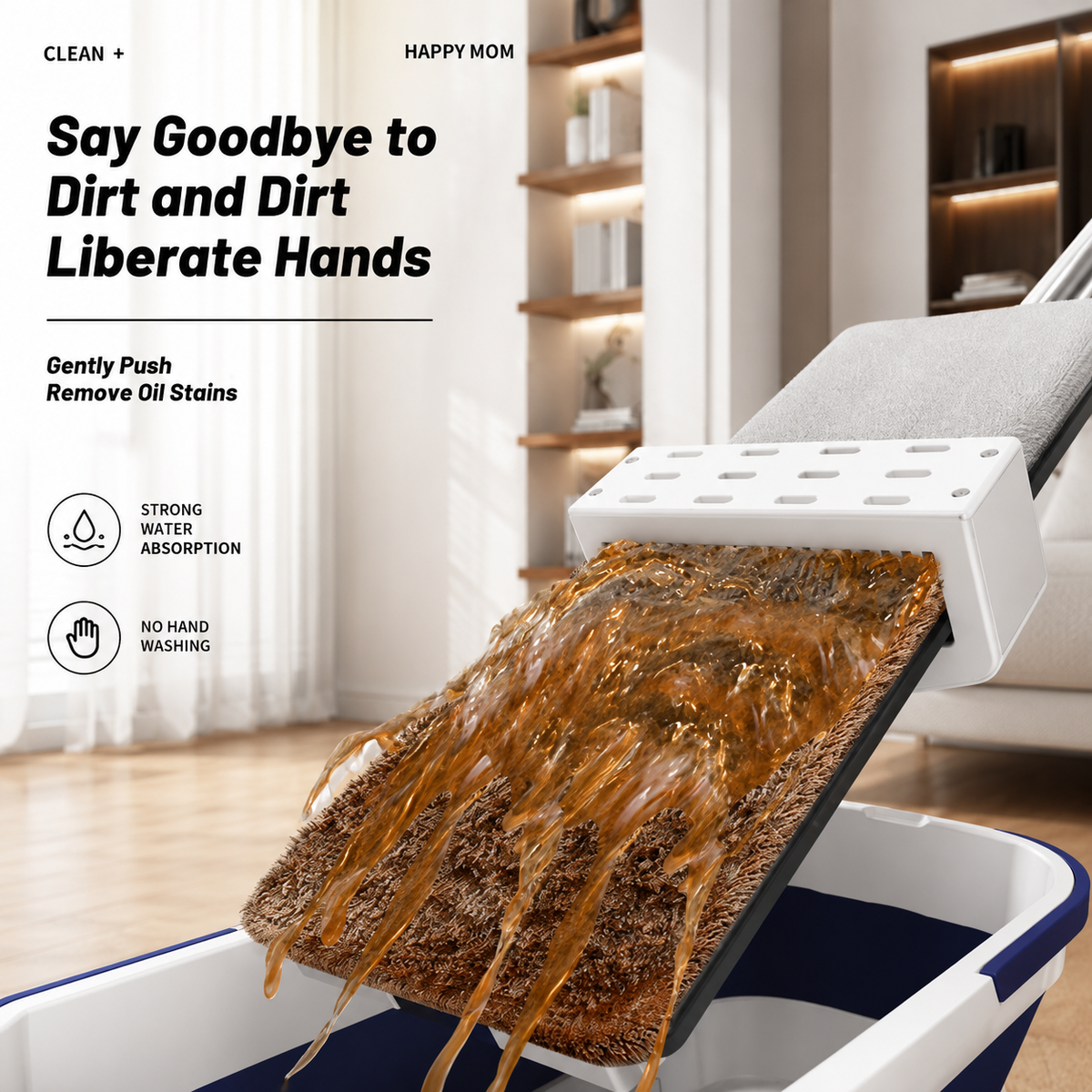 Flat Squeeze Mop Aluminum Alloy Hand-Free Wringing Microfiber Wet & Dry Mop | Self-Wringing Floor Cleaning System