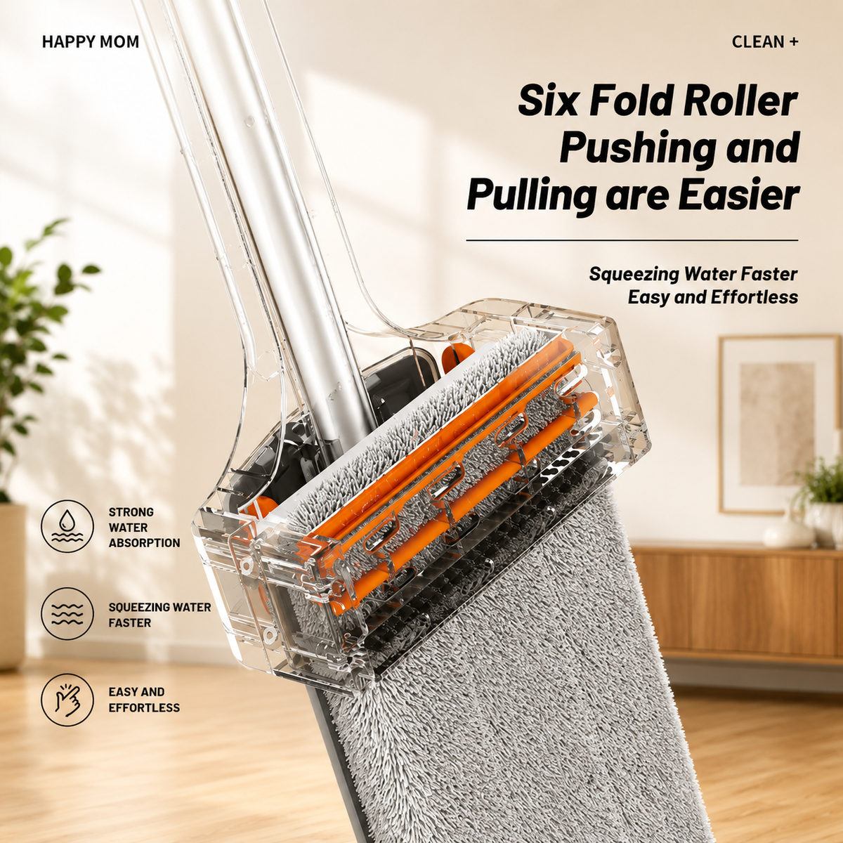 Flat Squeeze Mop Aluminum Alloy Hand-Free Wringing Microfiber Wet & Dry Mop | Self-Wringing Floor Cleaning System