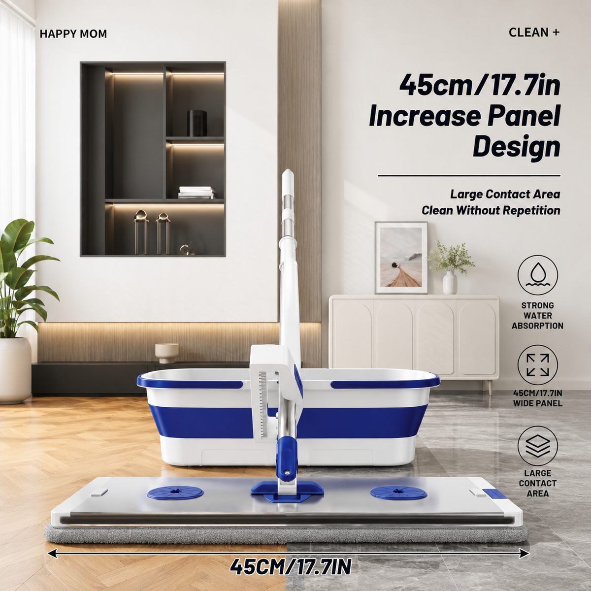 Flat Squeeze Mop Aluminum Alloy Hand-Free Wringing Microfiber Wet & Dry Mop | Self-Wringing Floor Cleaning System
