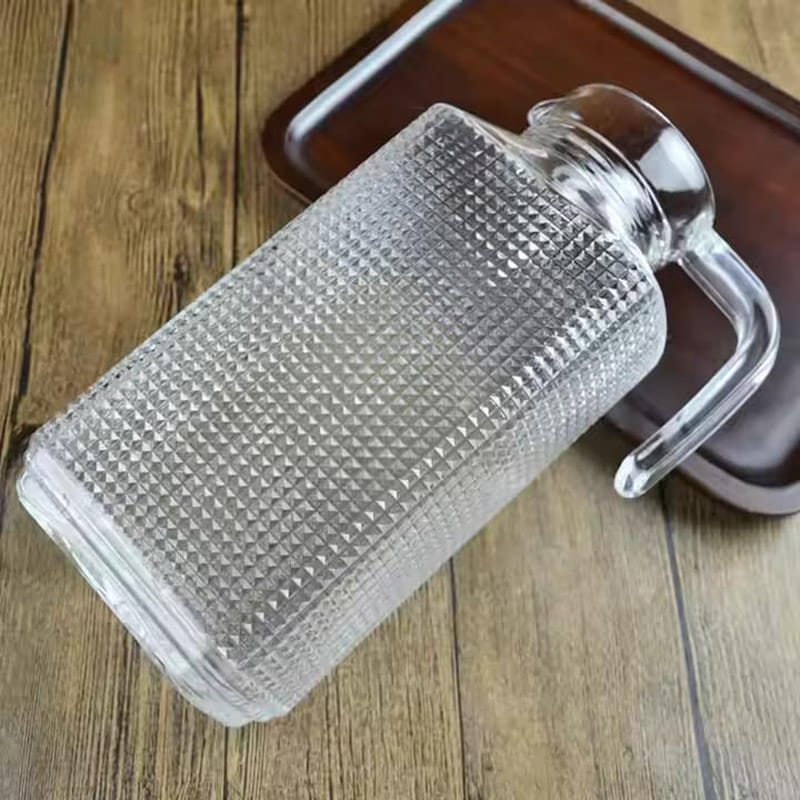 glass water jug with plastic lid 1.74L premium beverage pitcher for water juice and cold drinks  glass water jug Pakistan glass beverage pitcher 1.74L water jug with lid juice pitcher Pakistan glass serving jug beverage pitcher with lid lemonade pitcher glass Home Hatch drinkware glass water pitcher premium beverage jug
