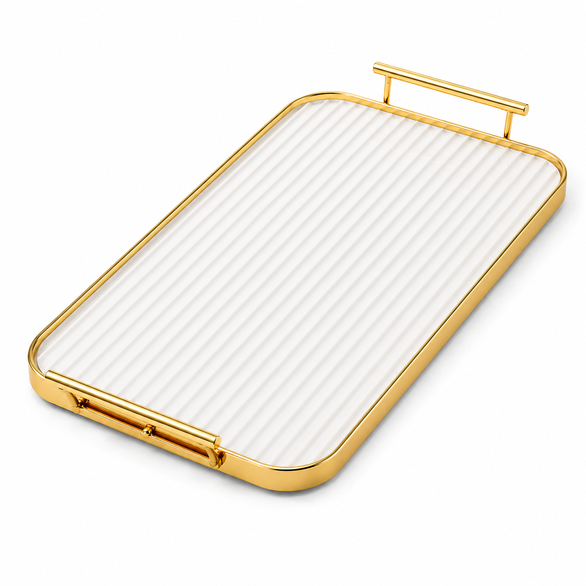 Gold Metal Serving Tray with Frosted Glass Base | Luxury Decorative Serving & Display Tray