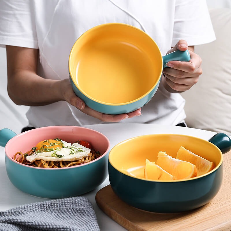 DANNY HOME Ceramic Bowl with Handle – 6.2" Microwave Safe