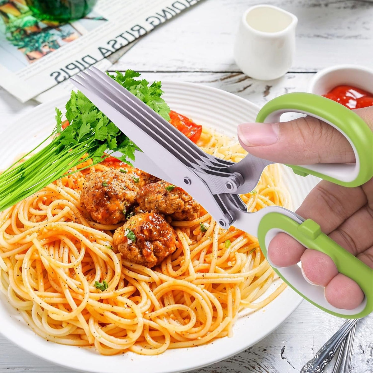5 Layers Kitchen Scissor – Multi-Blade Herb & Vegetable Cutting Shears with Cleaning Comb | Stainless Steel Kitchen Herb Cutter