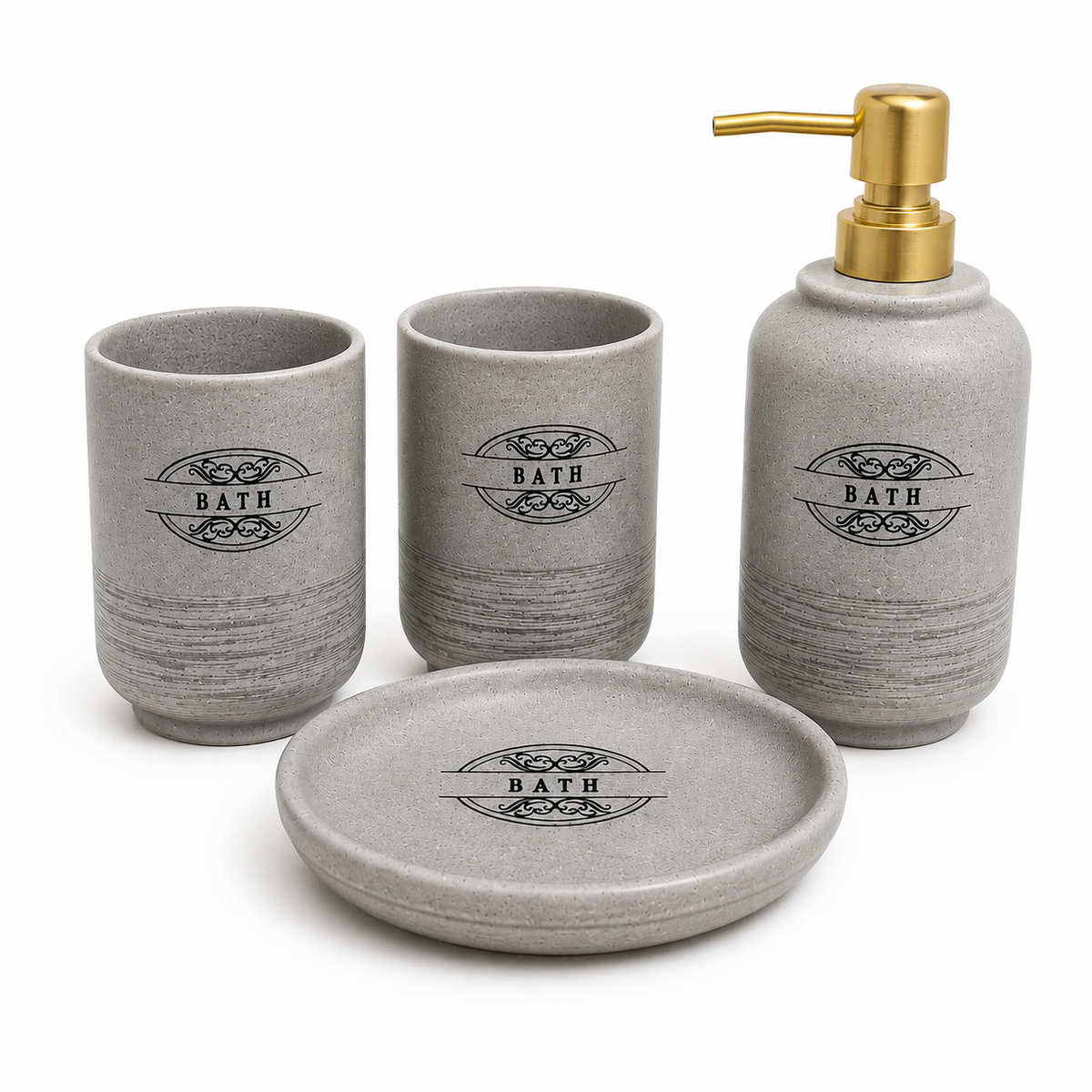 luxury stone finish bathroom accessories set 4 piece bathroom organizer collection stone finish bathroom accessories set luxury bathroom accessories Pakistan bathroom organizer collection stone texture bathroom décor modern bathroom accessory set luxury vanity organizer bathroom countertop accessories Home Hatch bathroom collection premium bathroom décor set contemporary bathroom organizer 