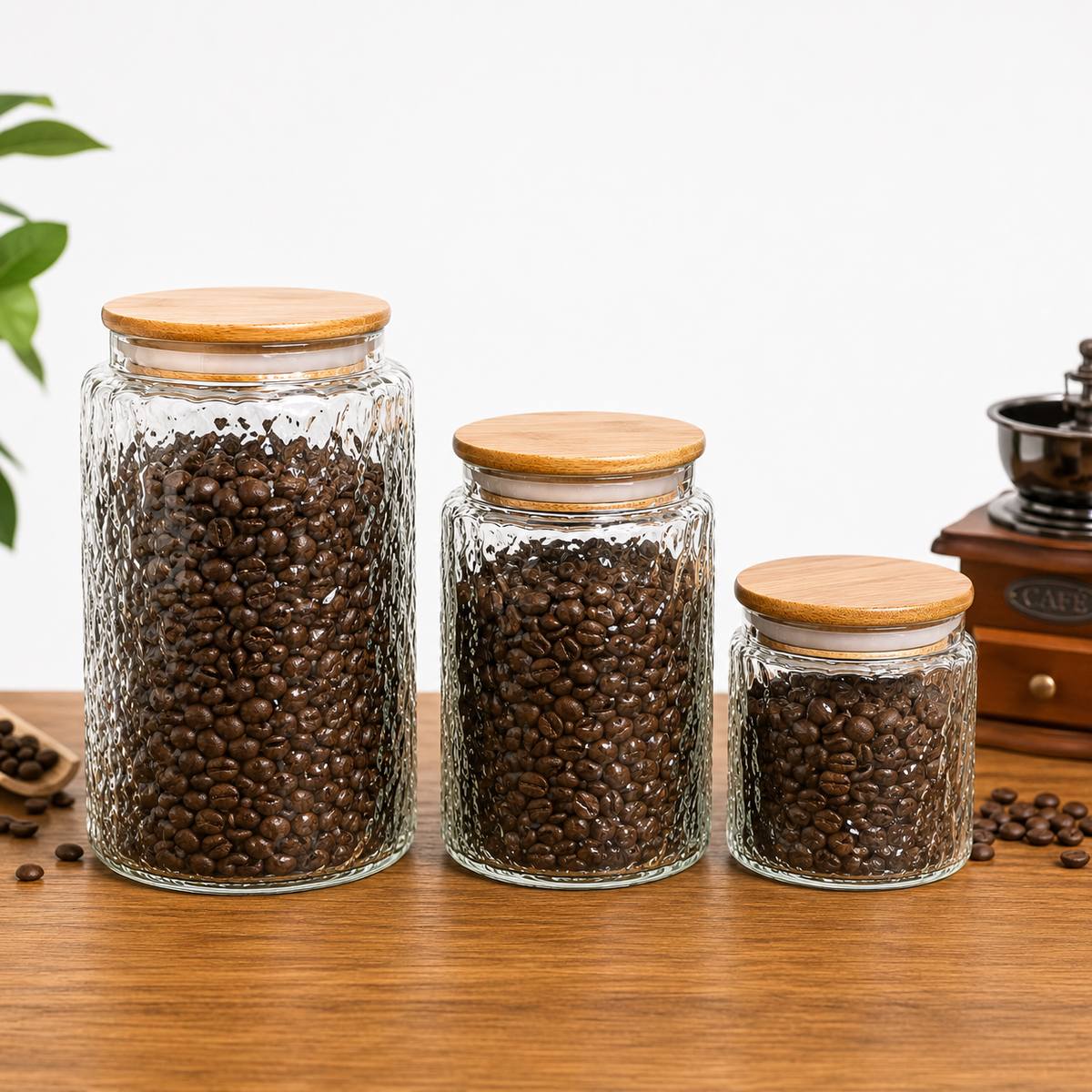 Pebble Airtight Glass Storage Jars with Bamboo Lid | Premium Kitchen Storage Container Set