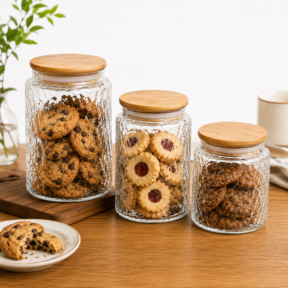 Pebble Airtight Glass Storage Jars with Bamboo Lid | Premium Kitchen Storage Container Set