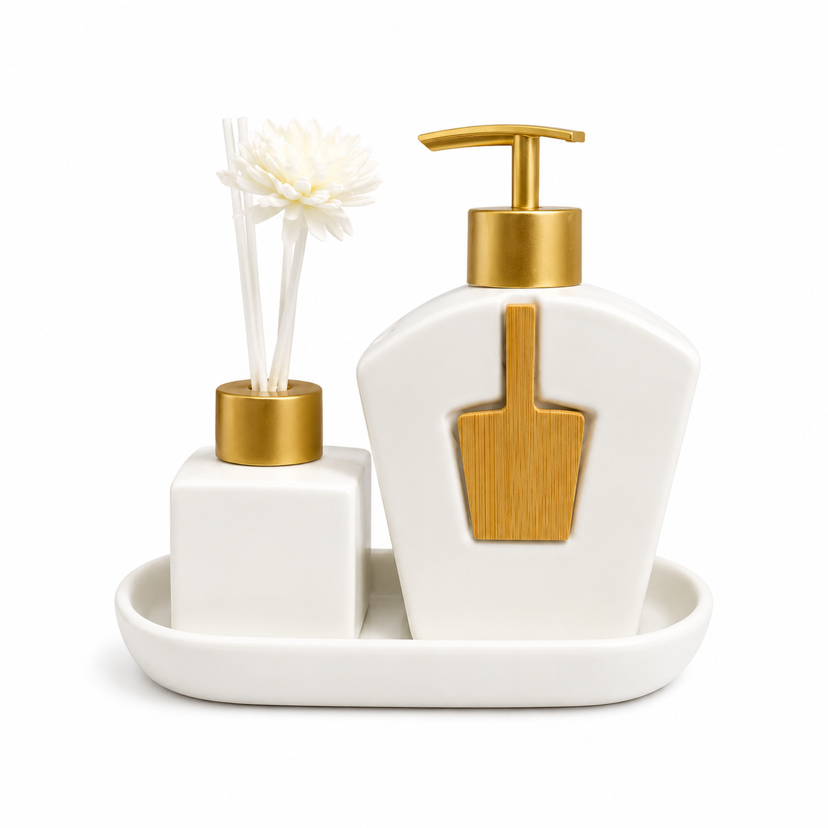 porcelain soap dispenser and diffuser set with tray luxury bathroom accessory set