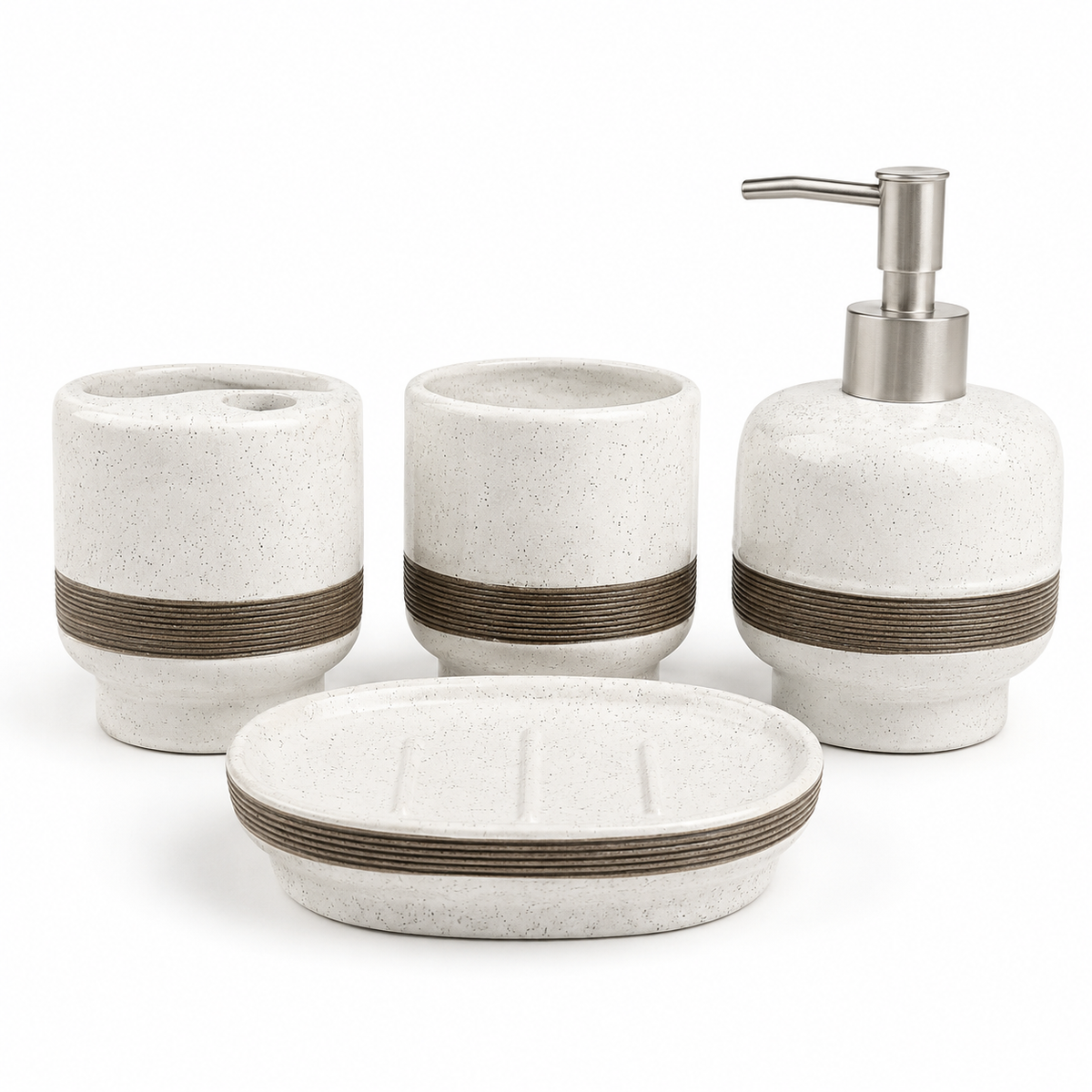 Stone Ceramic Bathroom Accessories Set | 4 Piece Modern Vanity Collection